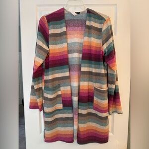 HEIMISH USA Fall Colorful Striped Open Cardigan
